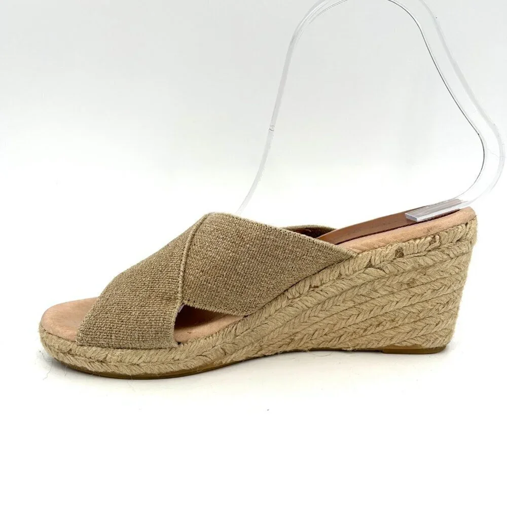 PATRICIA GREEN Tan Nude Canvas Open Toed Espadrille Wedges Shoes Size 6